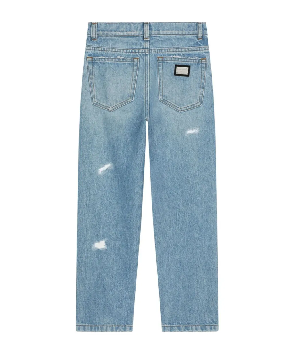 Logo Plaque Distressed Jeans