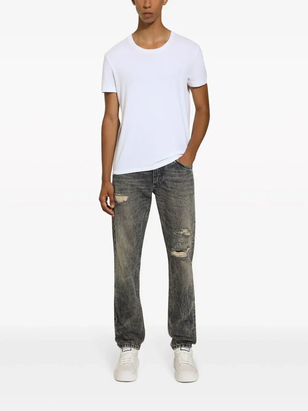 Slim-Cut Distressed Jeans