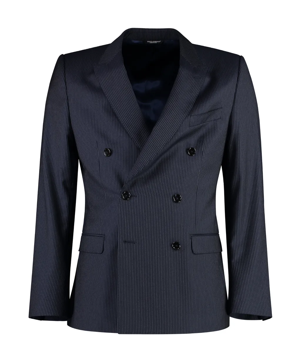 Pinstriped Double-Breasted Tailored Suit