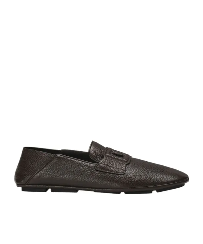 Logo Embossed Round Toe Loafers