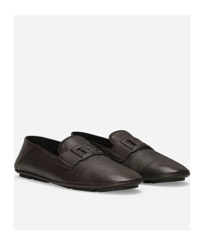 Logo Embossed Round Toe Loafers