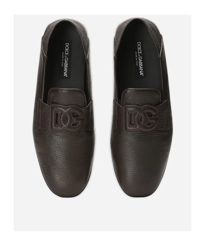 Logo Embossed Round Toe Loafers