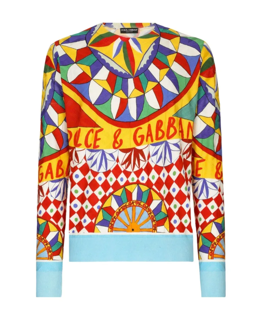 Geometric-Printed Crewneck T-Shirt