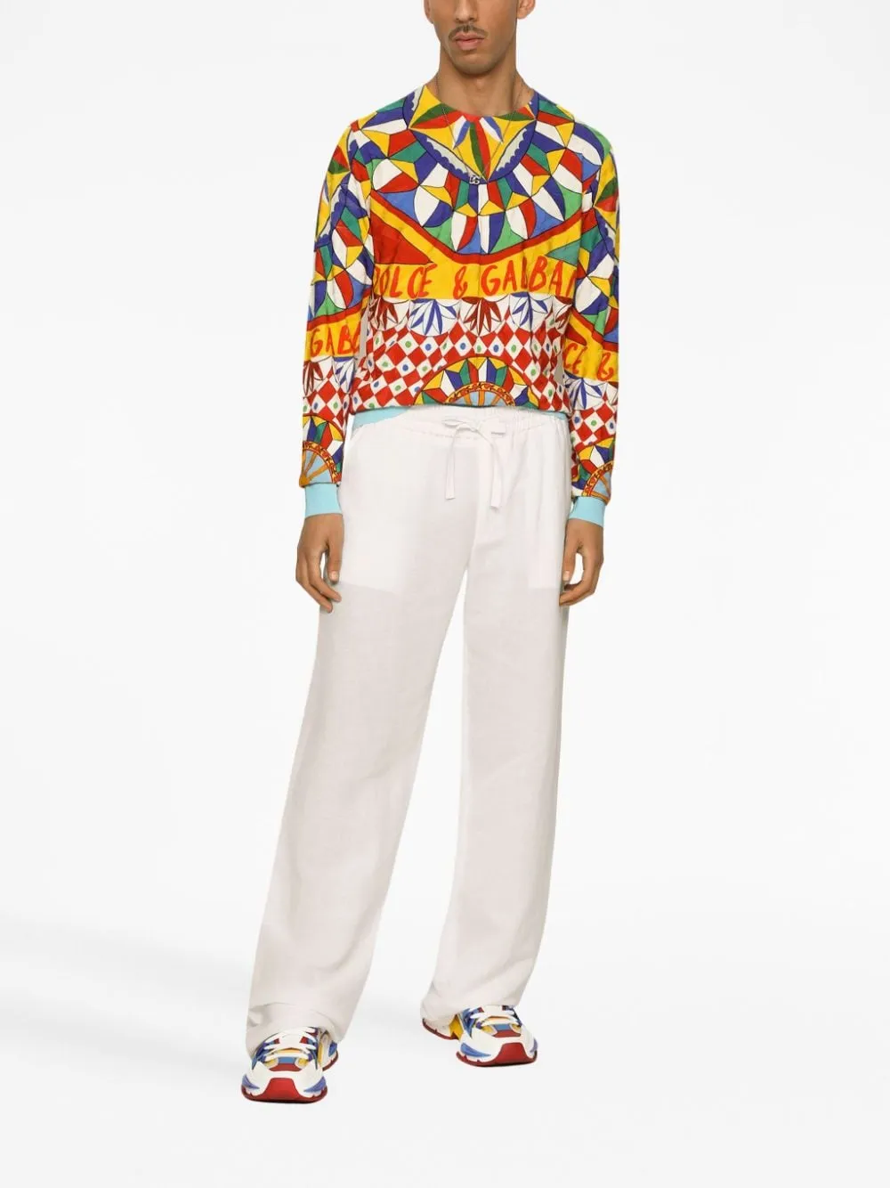 Geometric-Printed Crewneck T-Shirt