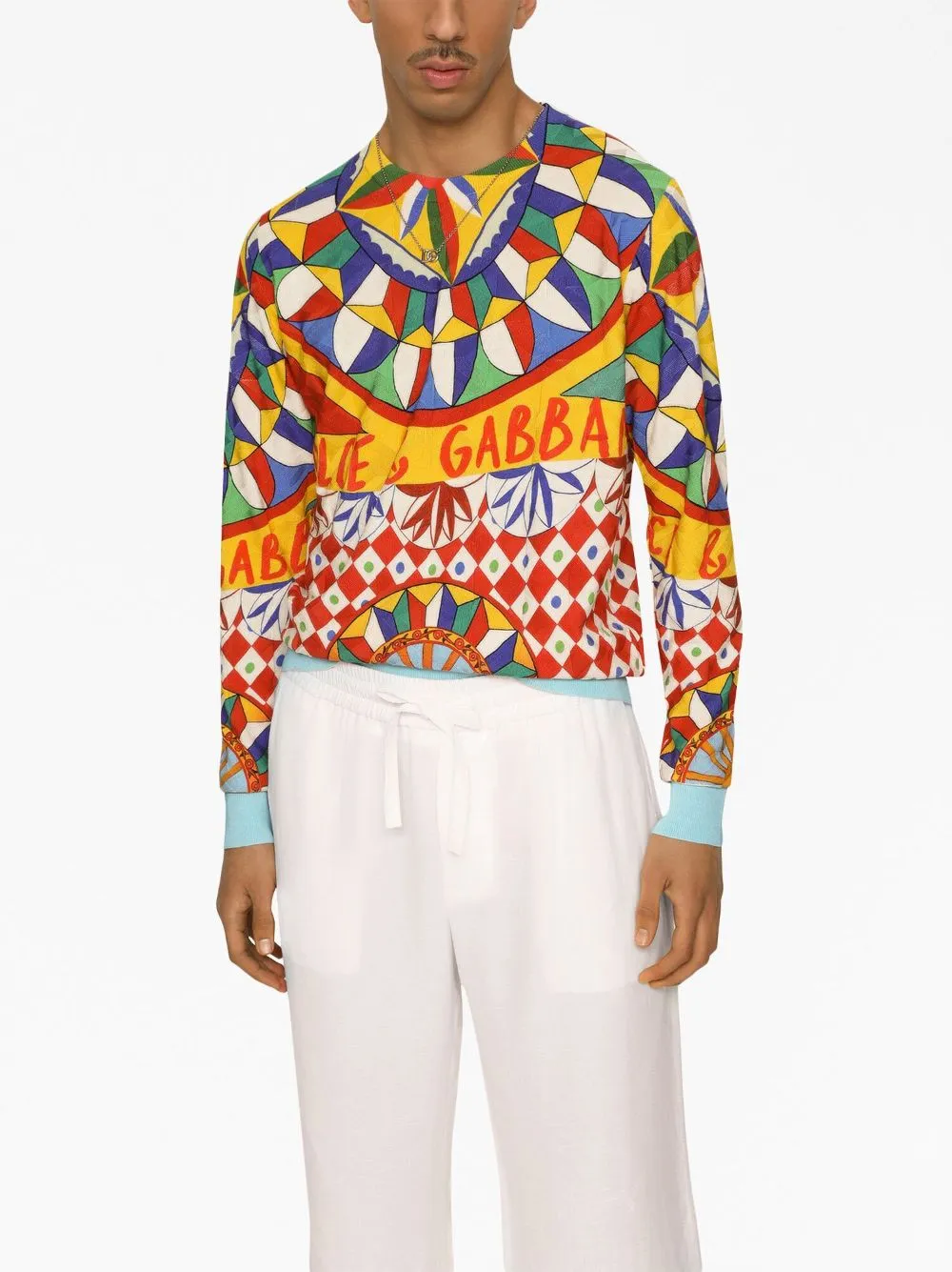 Geometric-Printed Crewneck T-Shirt