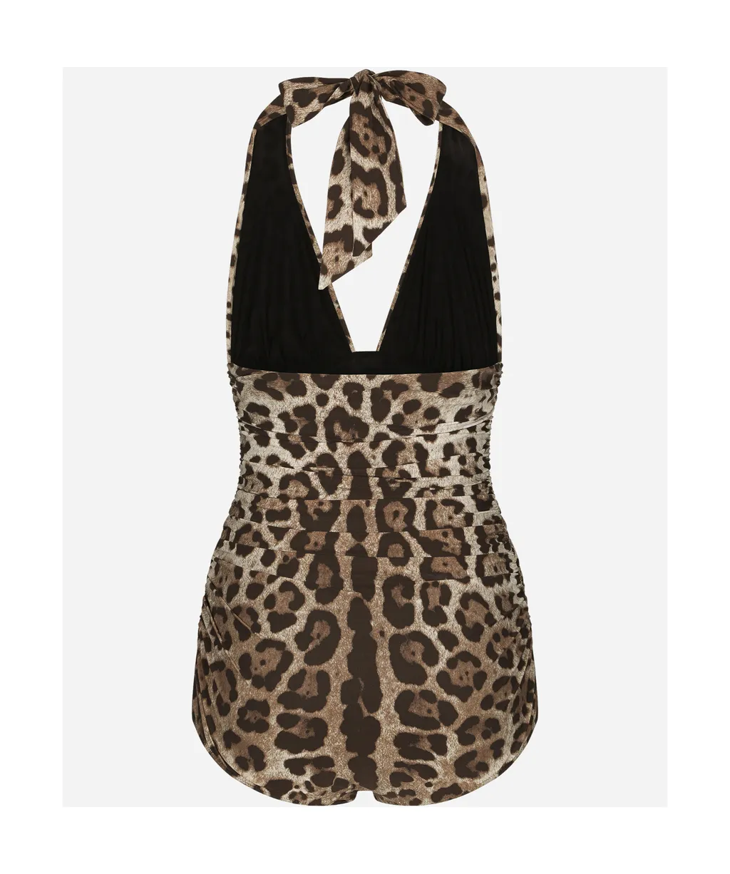 Leopard-Printed V-Neck Swimsuit