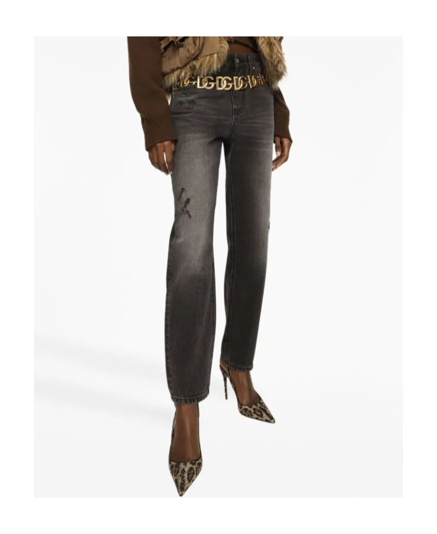 High-Waisted Distressed Jeans