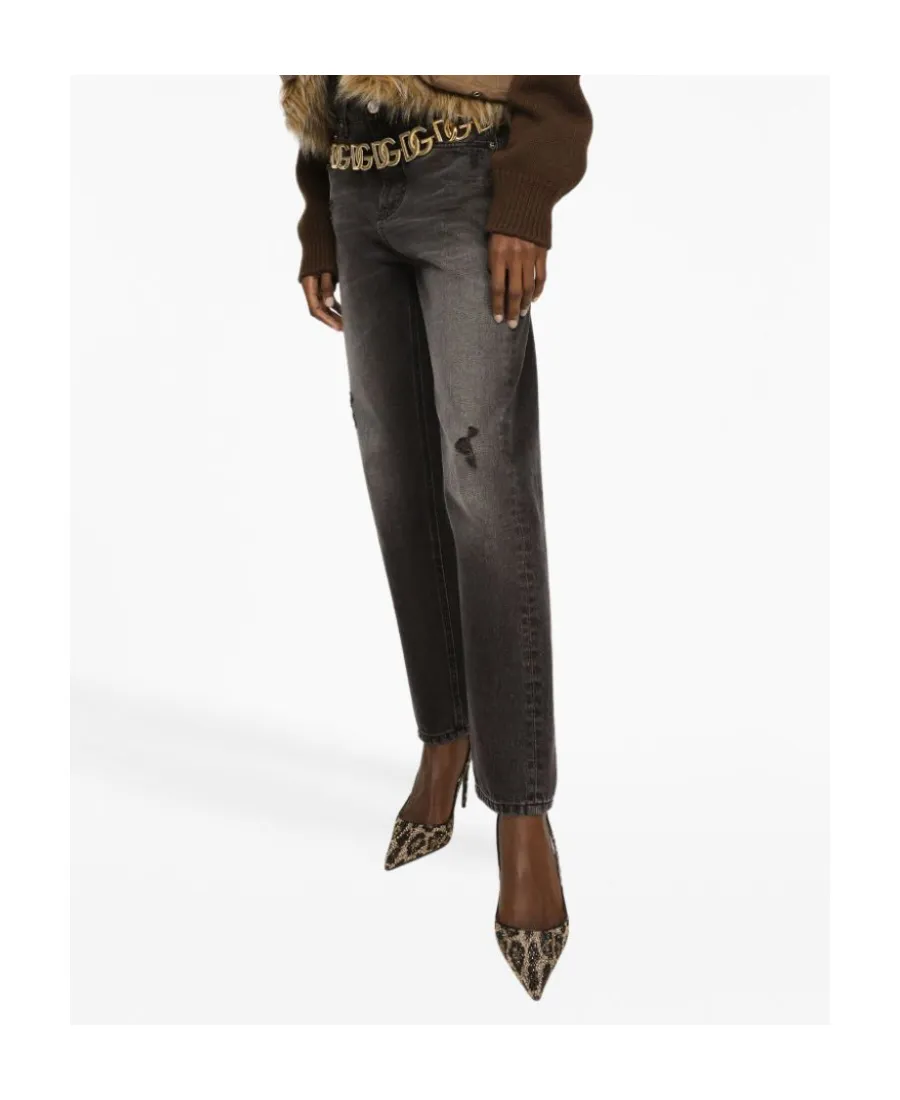 High-Waisted Distressed Jeans