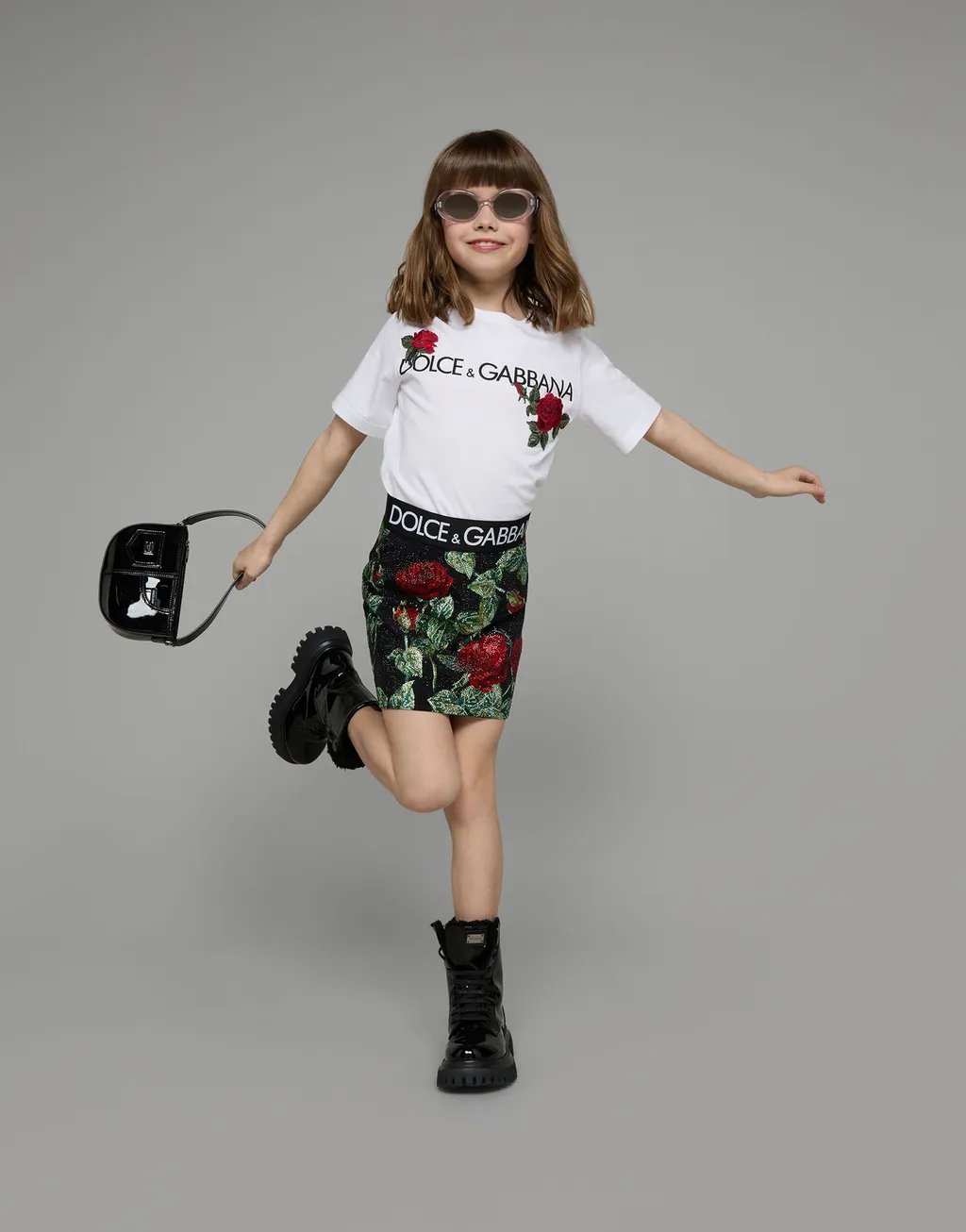 Rhinestone-Embellished Rose-Print Skirt