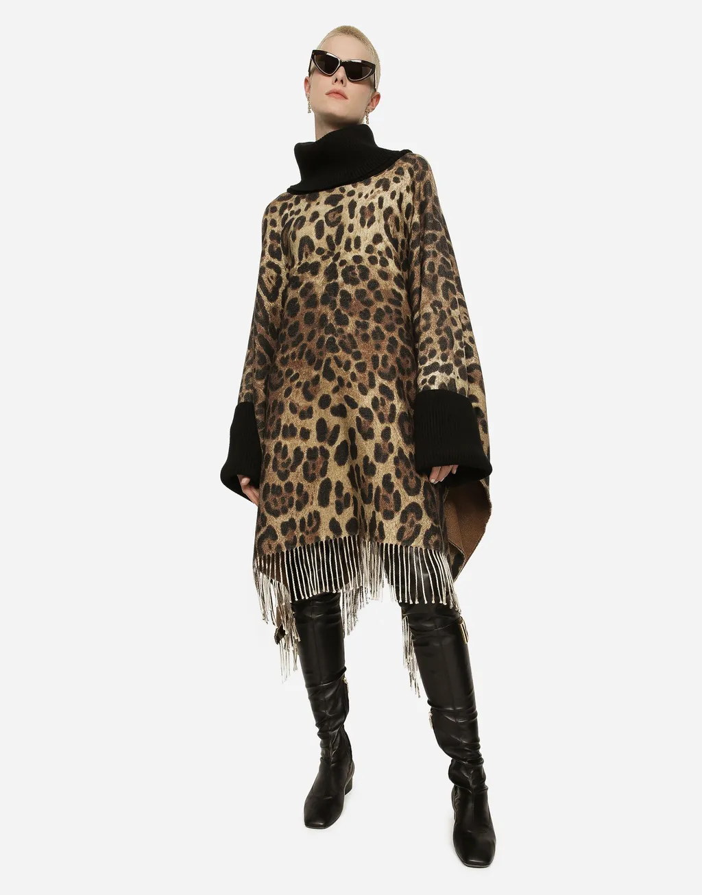 Leopard Printed Fringed Poncho