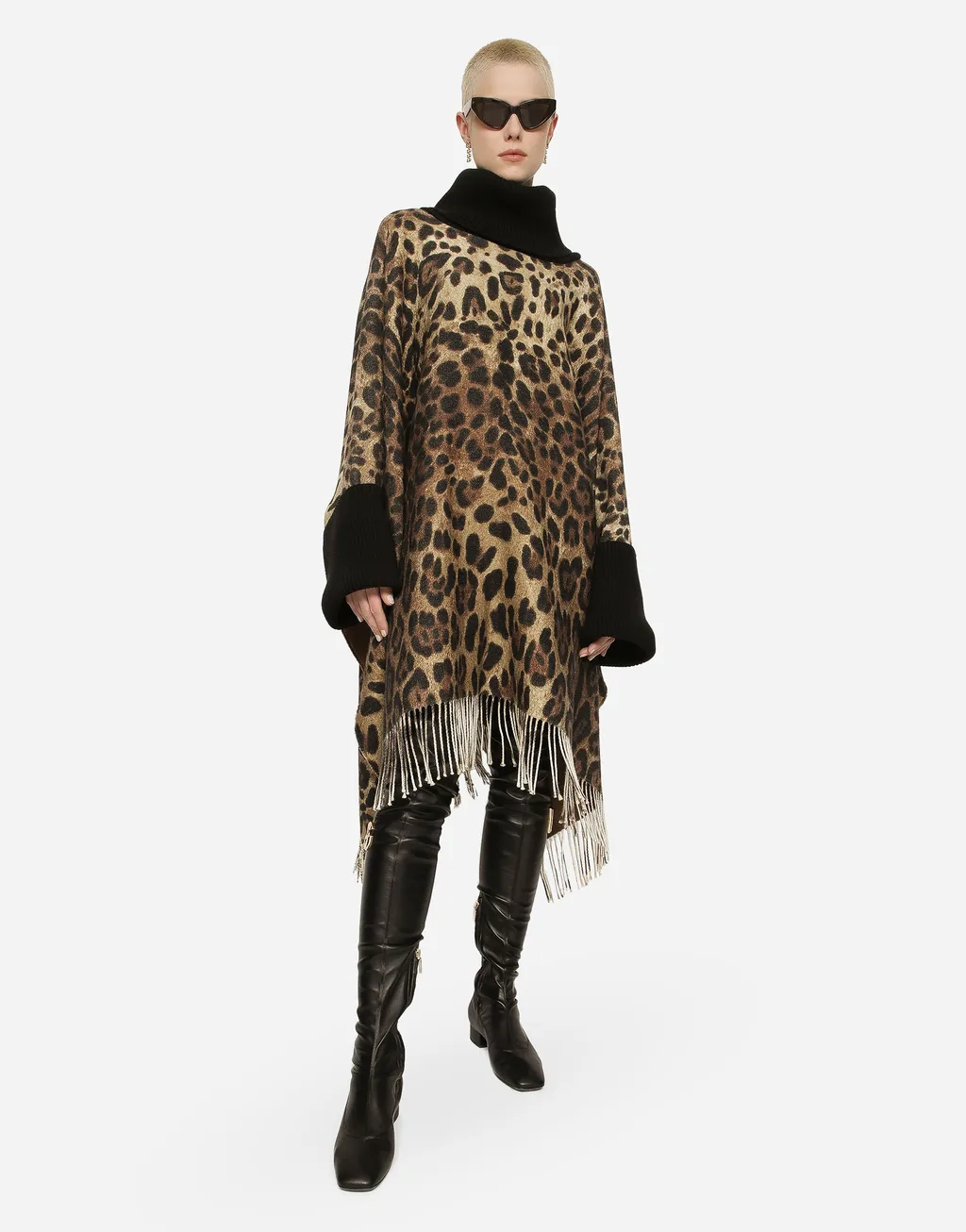 Leopard Printed Fringed Poncho
