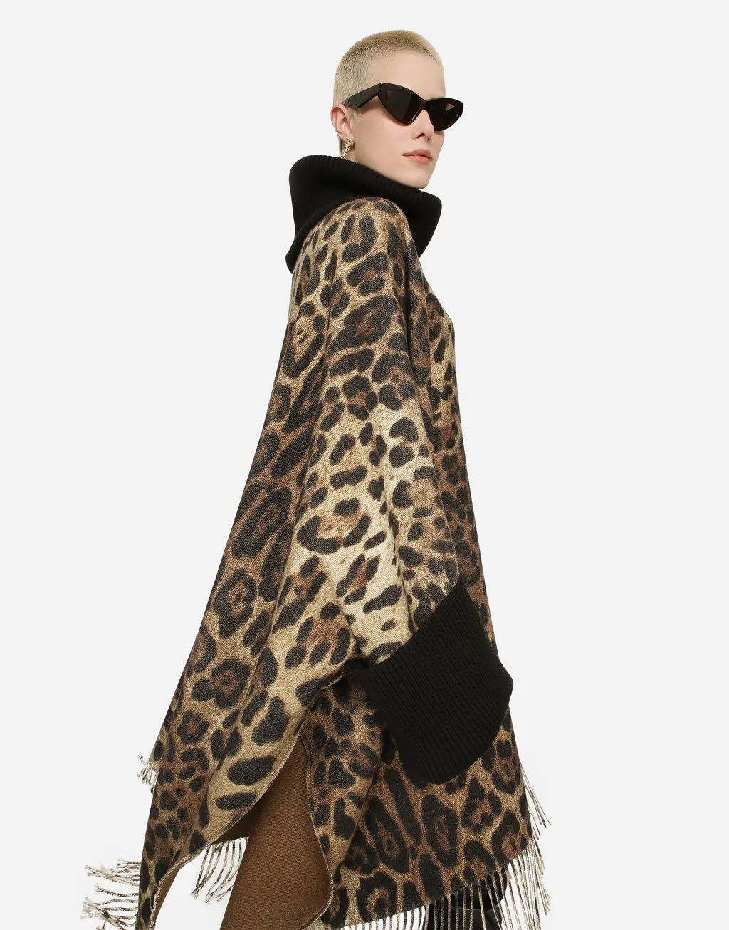Leopard Printed Fringed Poncho