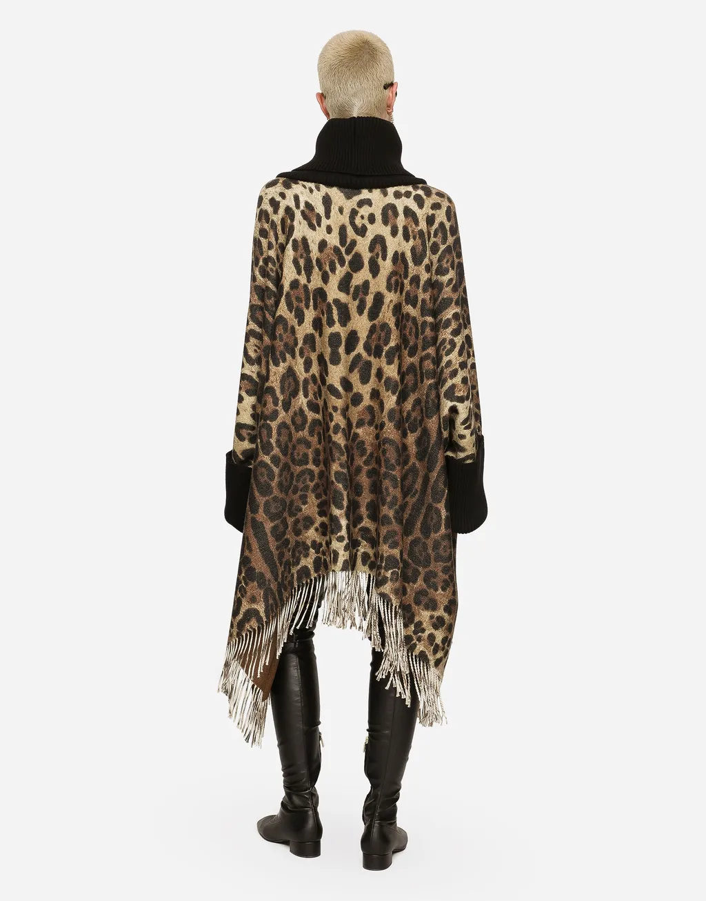Leopard Printed Fringed Poncho