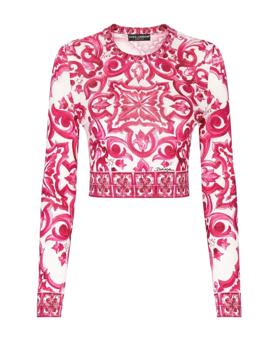 Majolica-Printed Cropped Jumper