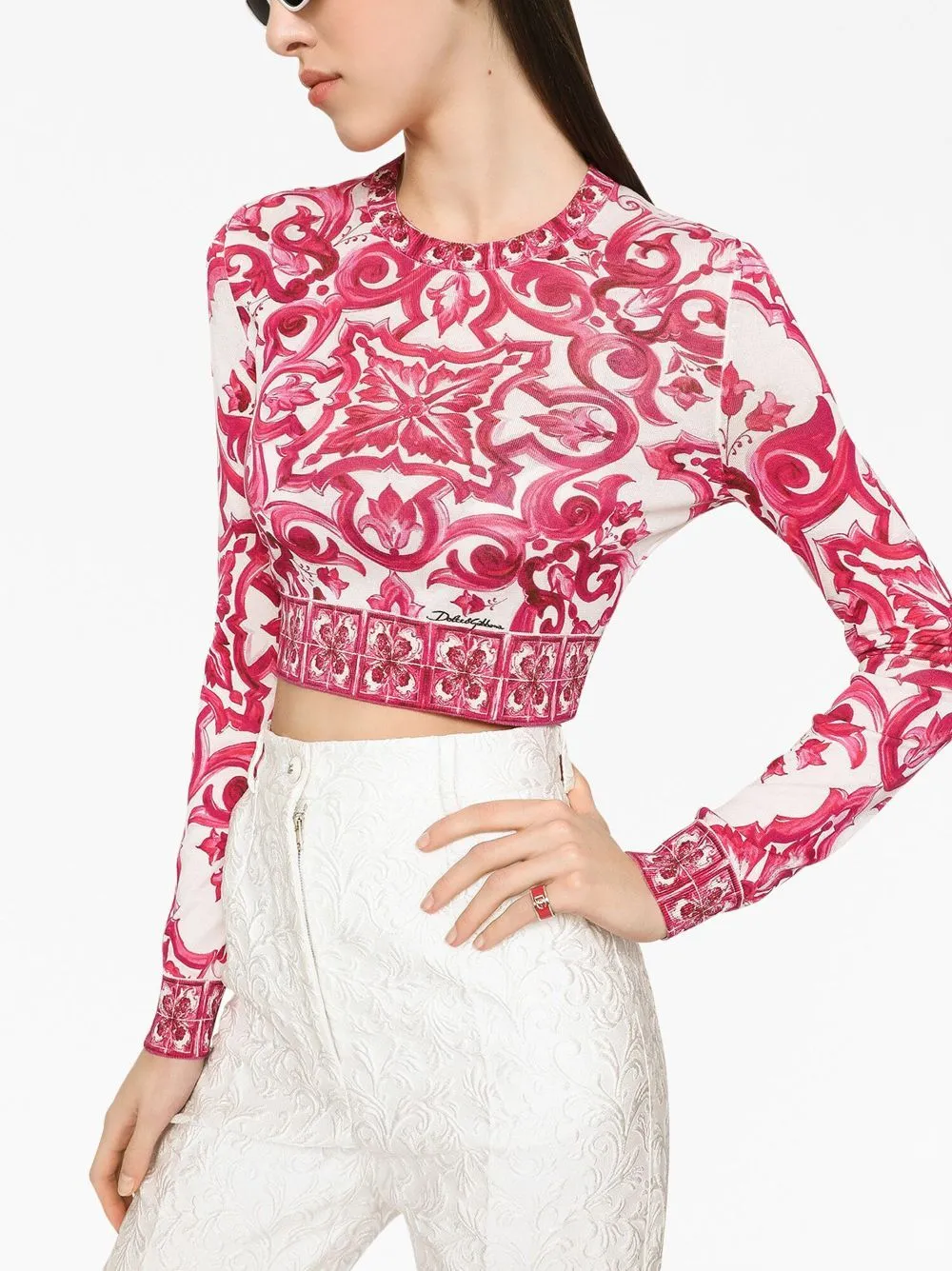Majolica-Printed Cropped Jumper