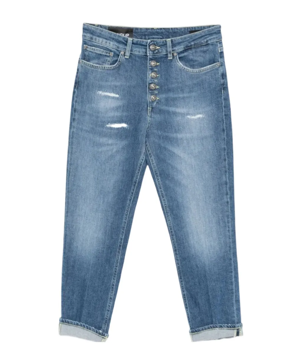 Buttoned Distressed Denim