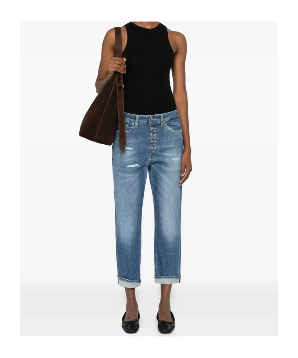 Buttoned Distressed Denim