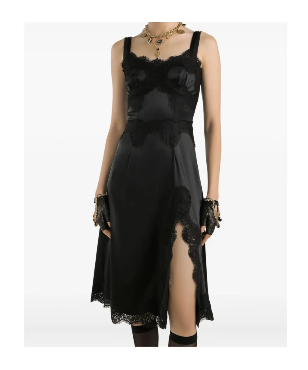 Lace-Embellished Satin Dress