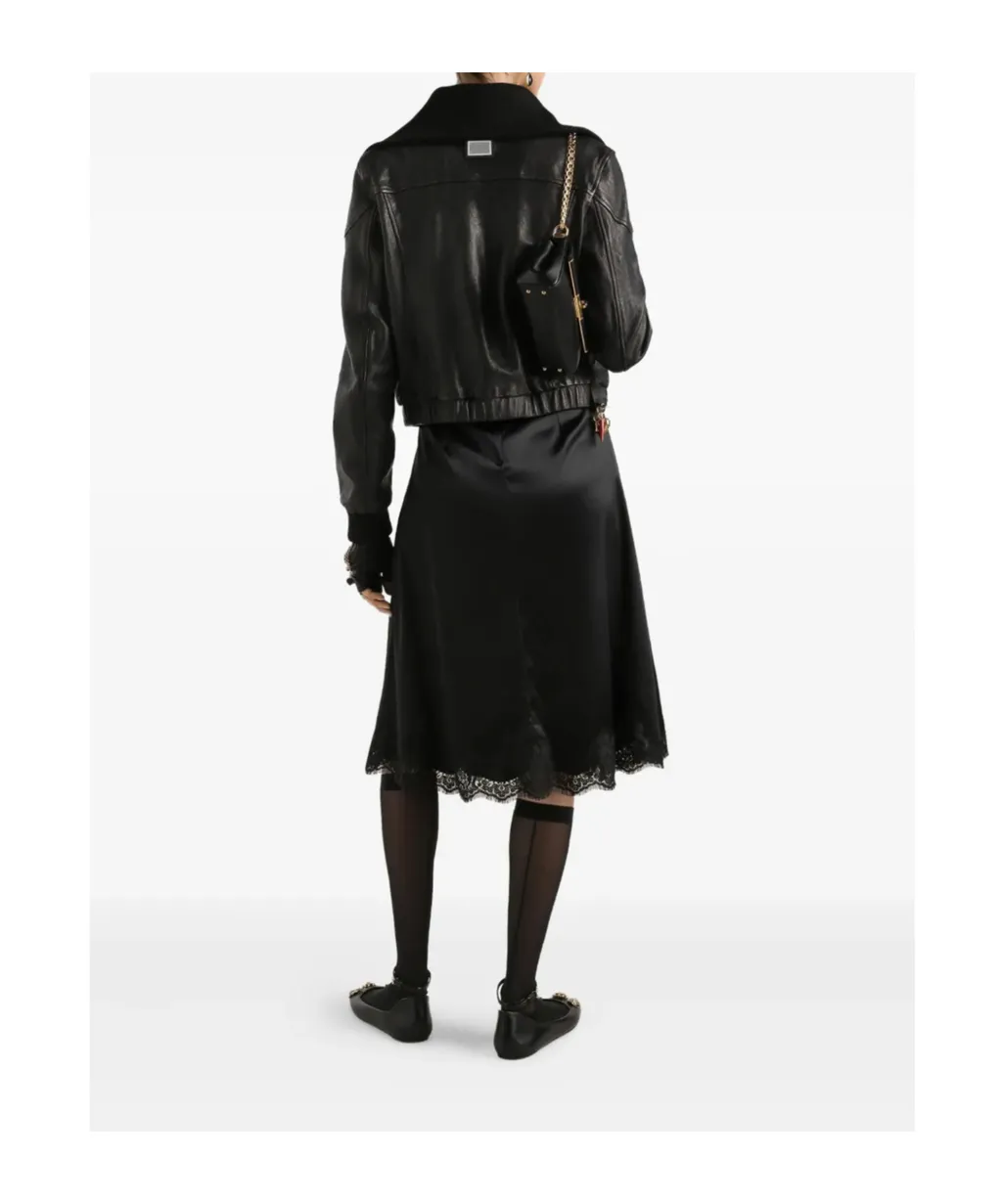 Lace-Embellished Satin Dress