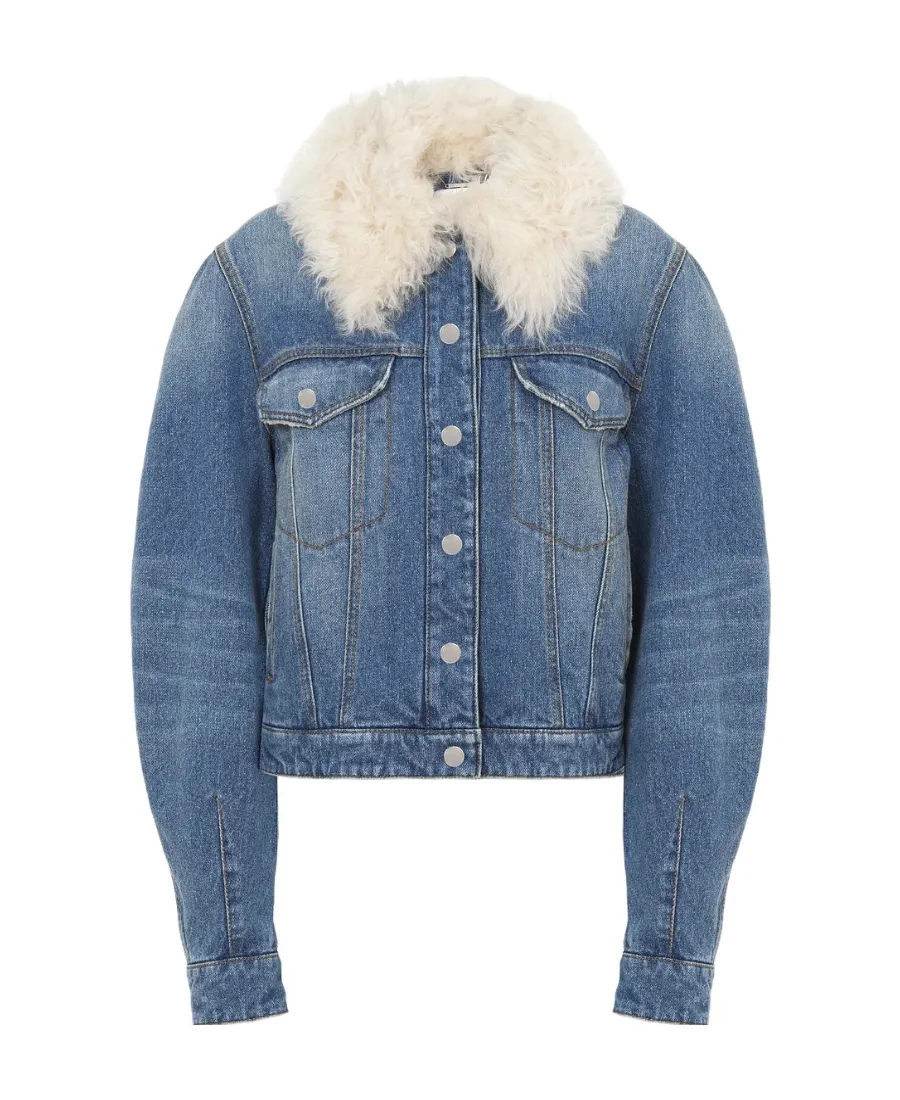 Shearling-Collar Denim Jacket