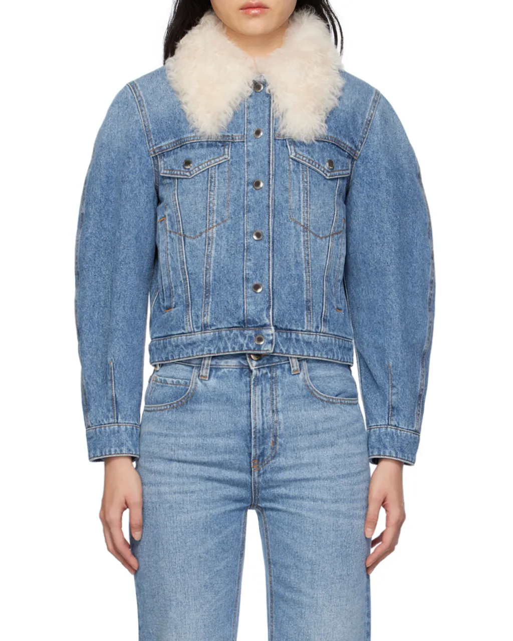 Shearling-Collar Denim Jacket