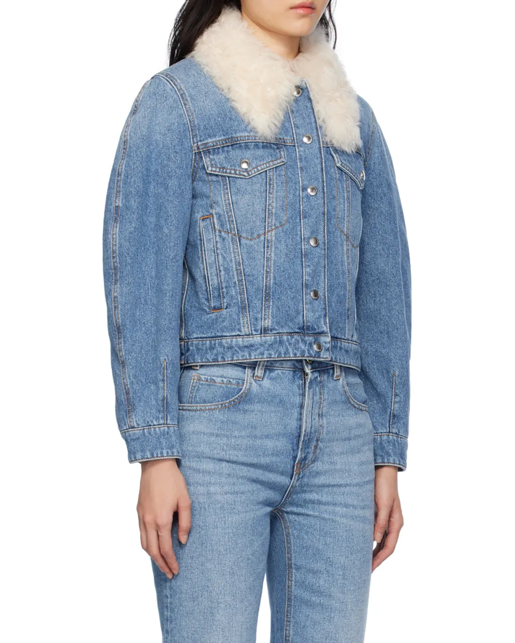Shearling-Collar Denim Jacket