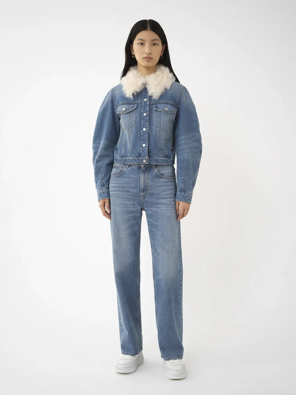 Shearling-Collar Denim Jacket