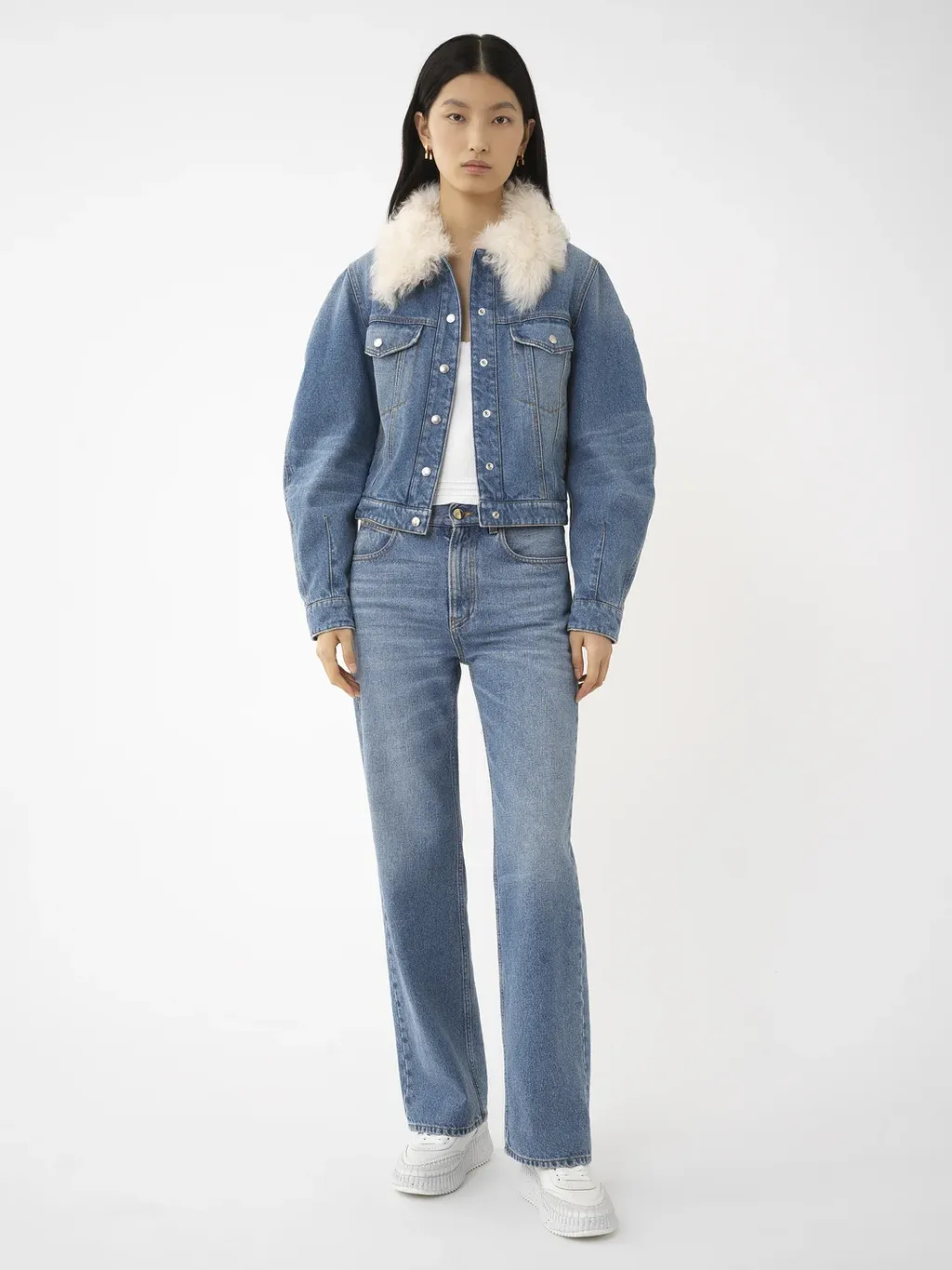 Shearling-Collar Denim Jacket