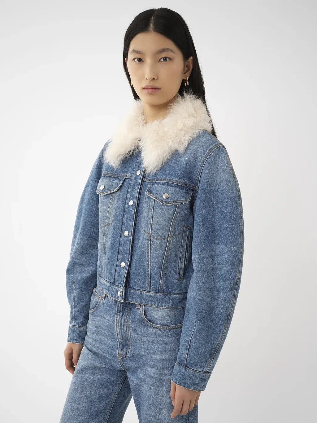 Shearling-Collar Denim Jacket