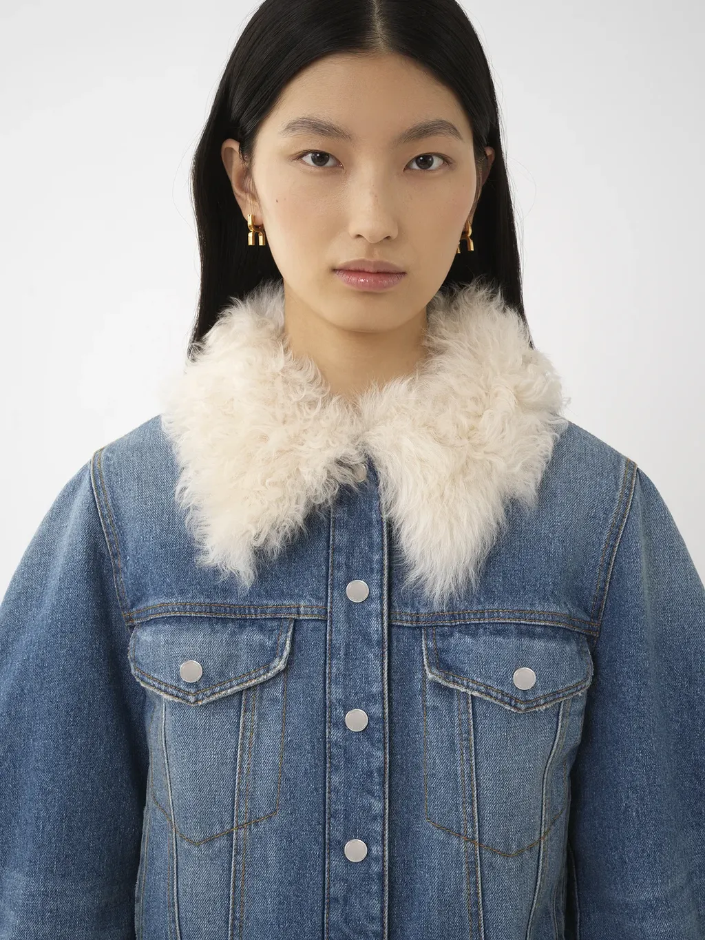 Shearling-Collar Denim Jacket