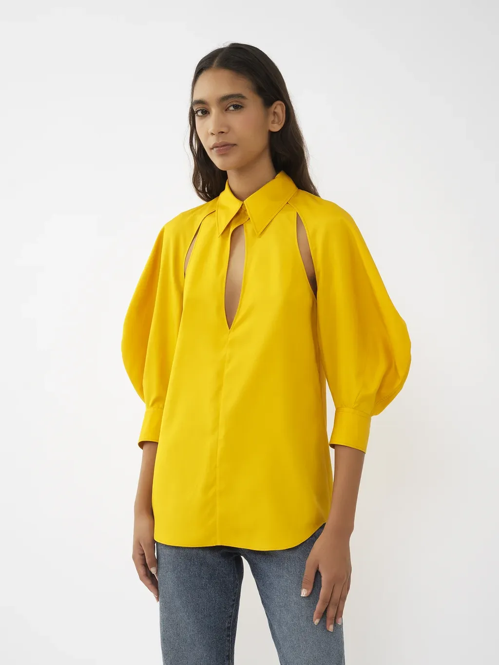 Open-Shoulder Silk Blouse, 3