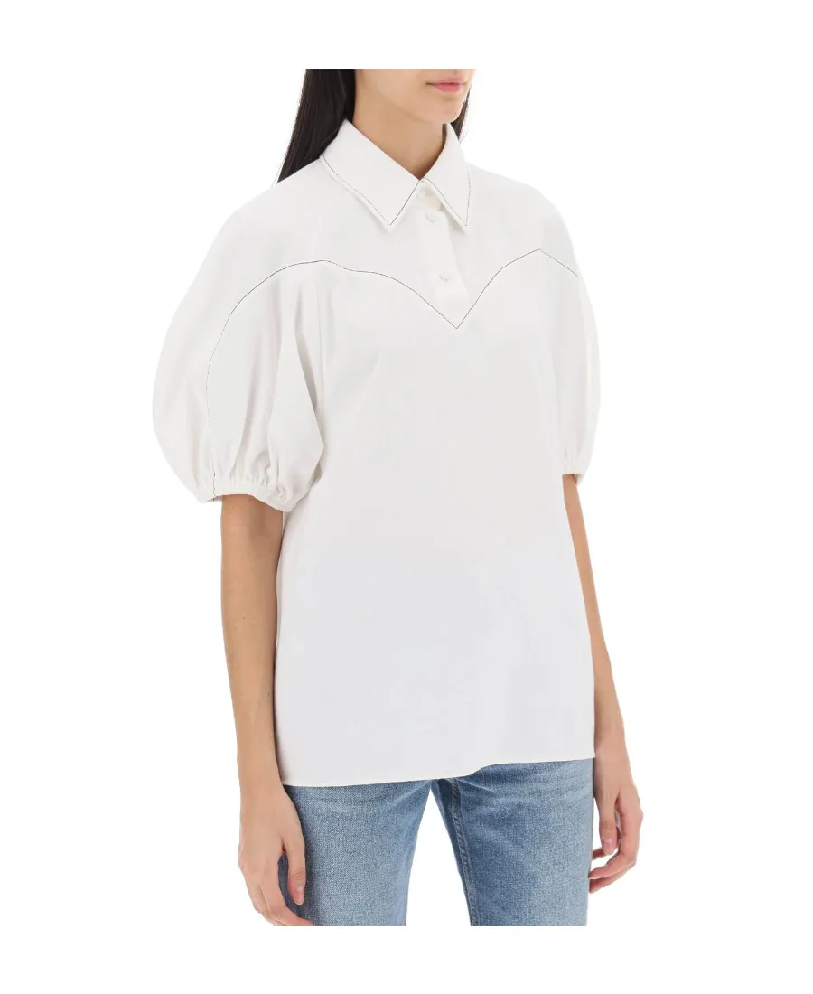 Collared Balloon-Sleeved Blouse