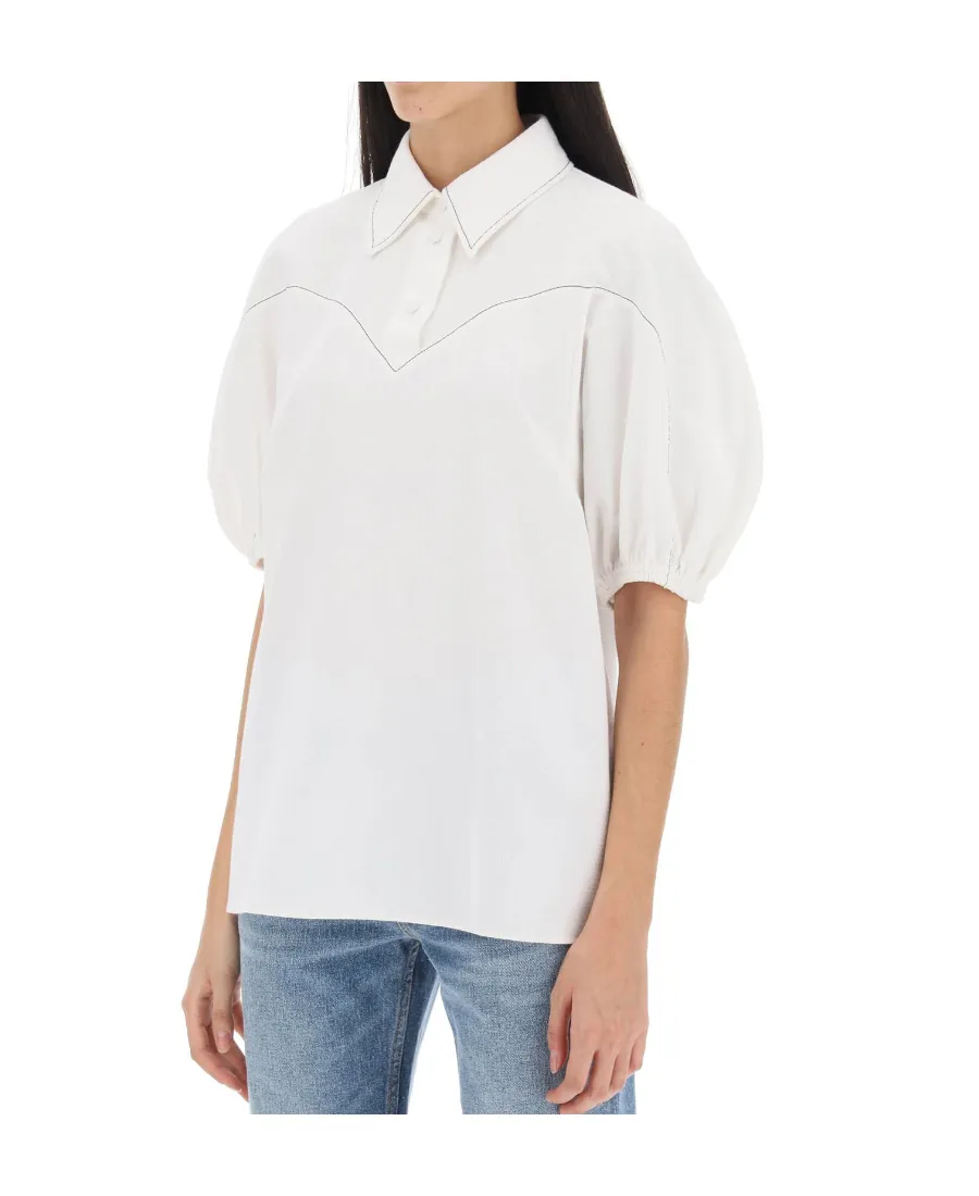 Collared Balloon-Sleeved Blouse