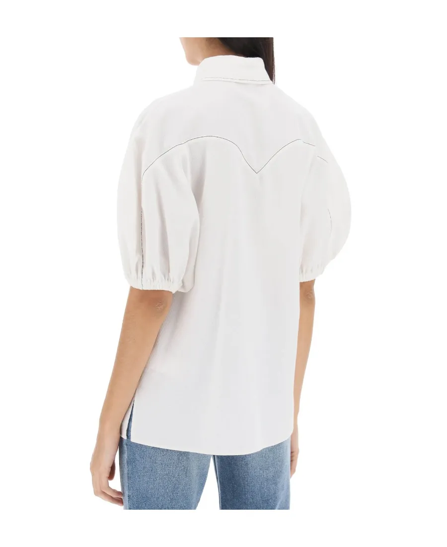 Collared Balloon-Sleeved Blouse