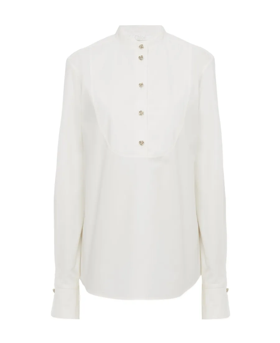 Band Collar Long-Sleeved Shirt
