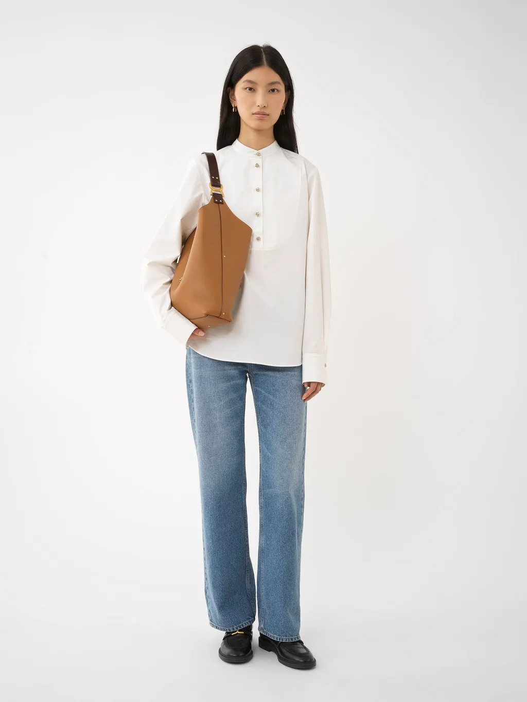 Band Collar Long-Sleeved Shirt