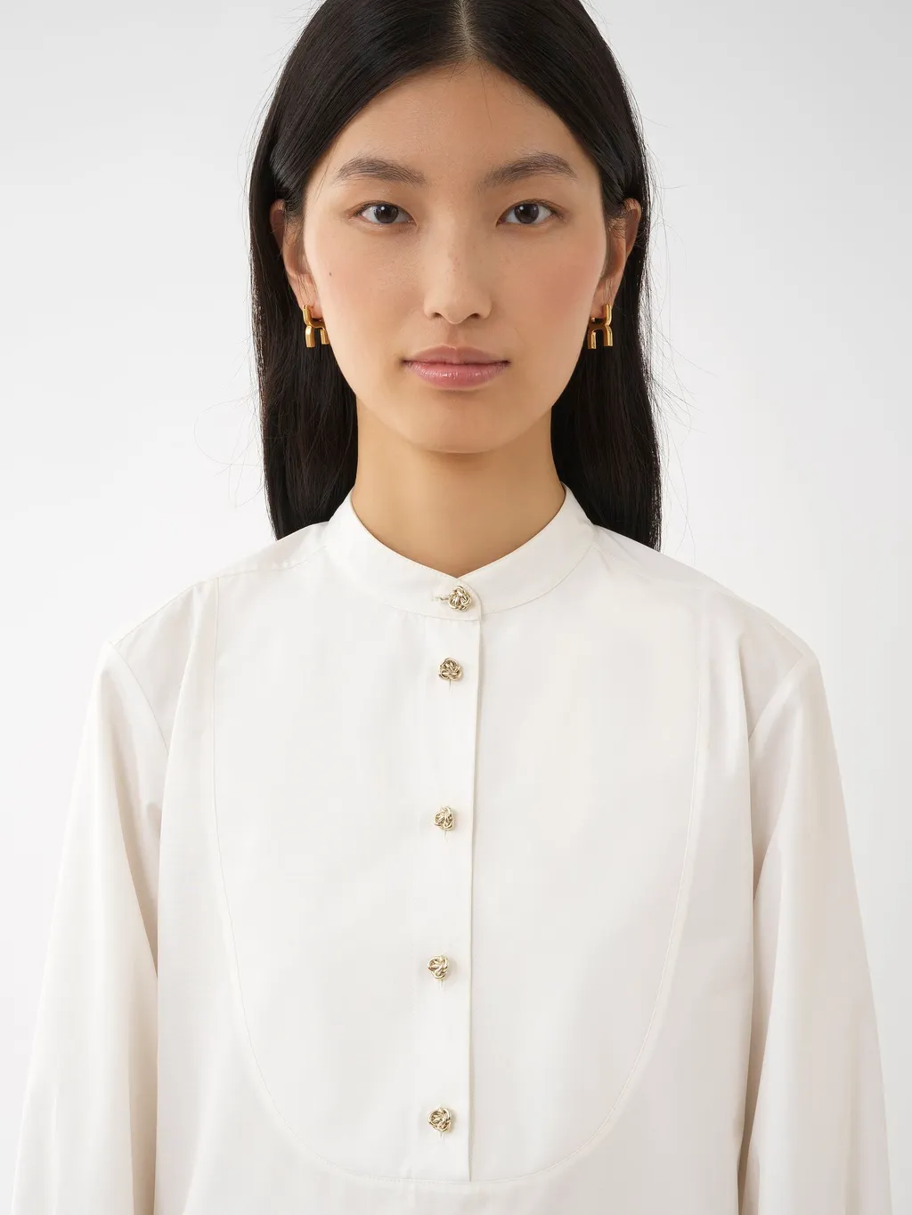 Band Collar Long-Sleeved Shirt