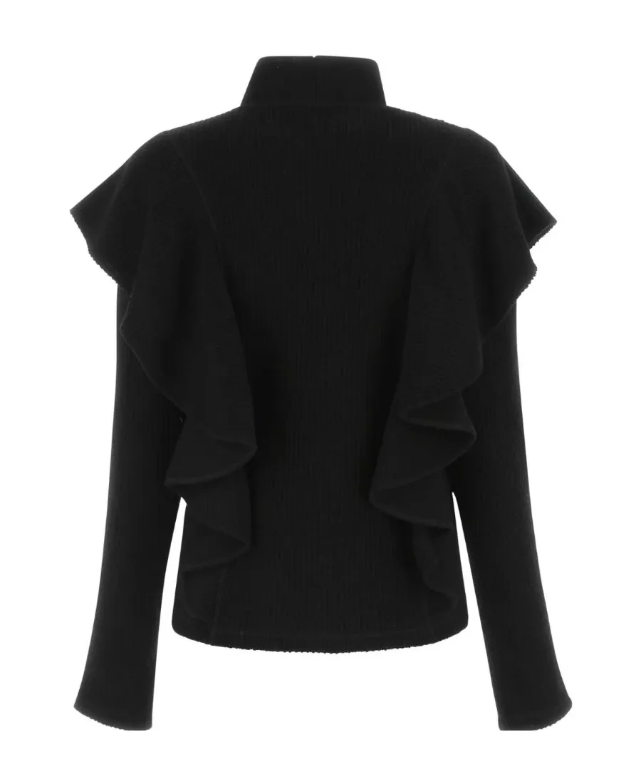Ruffled Turtleneck Wool Sweater