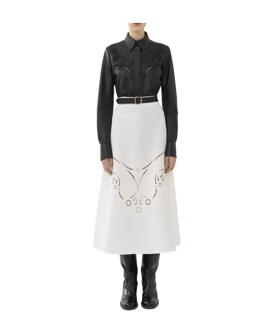 Embroidered High-Waisted Midi Skirt