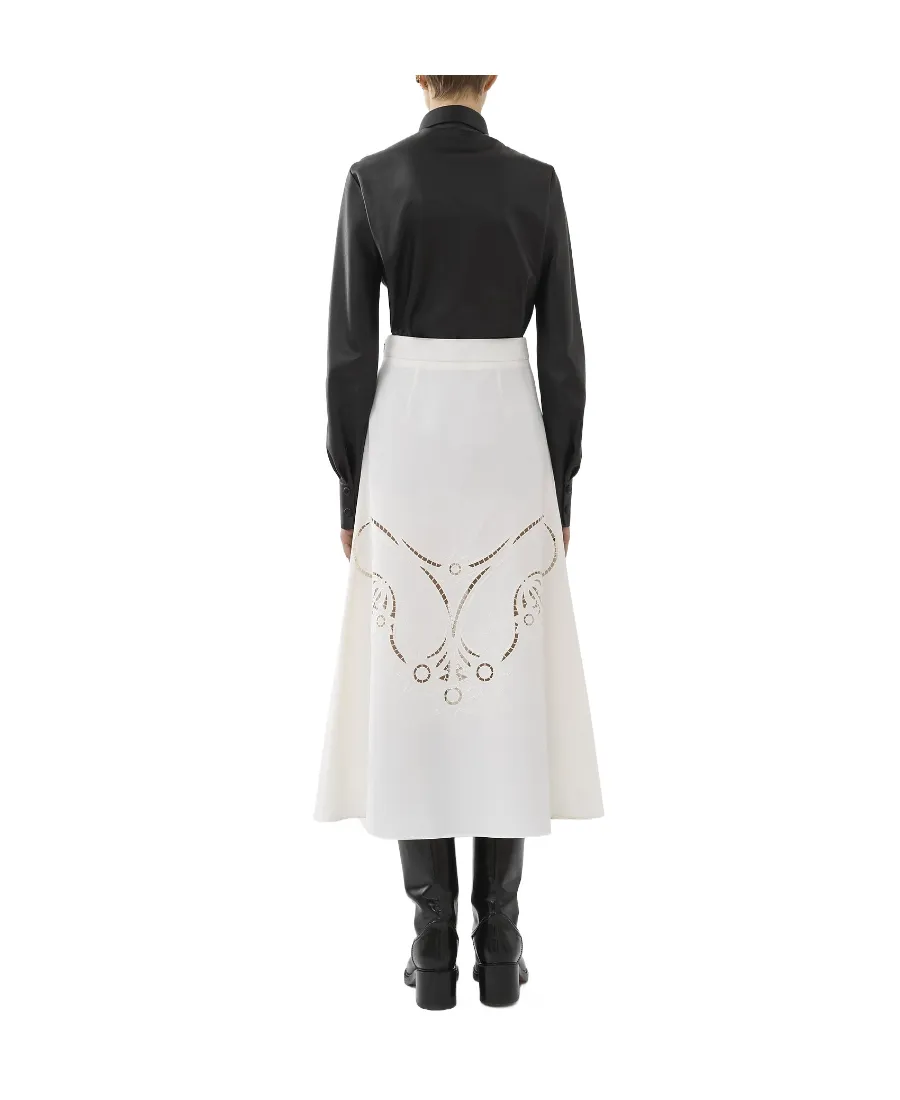 Embroidered High-Waisted Midi Skirt