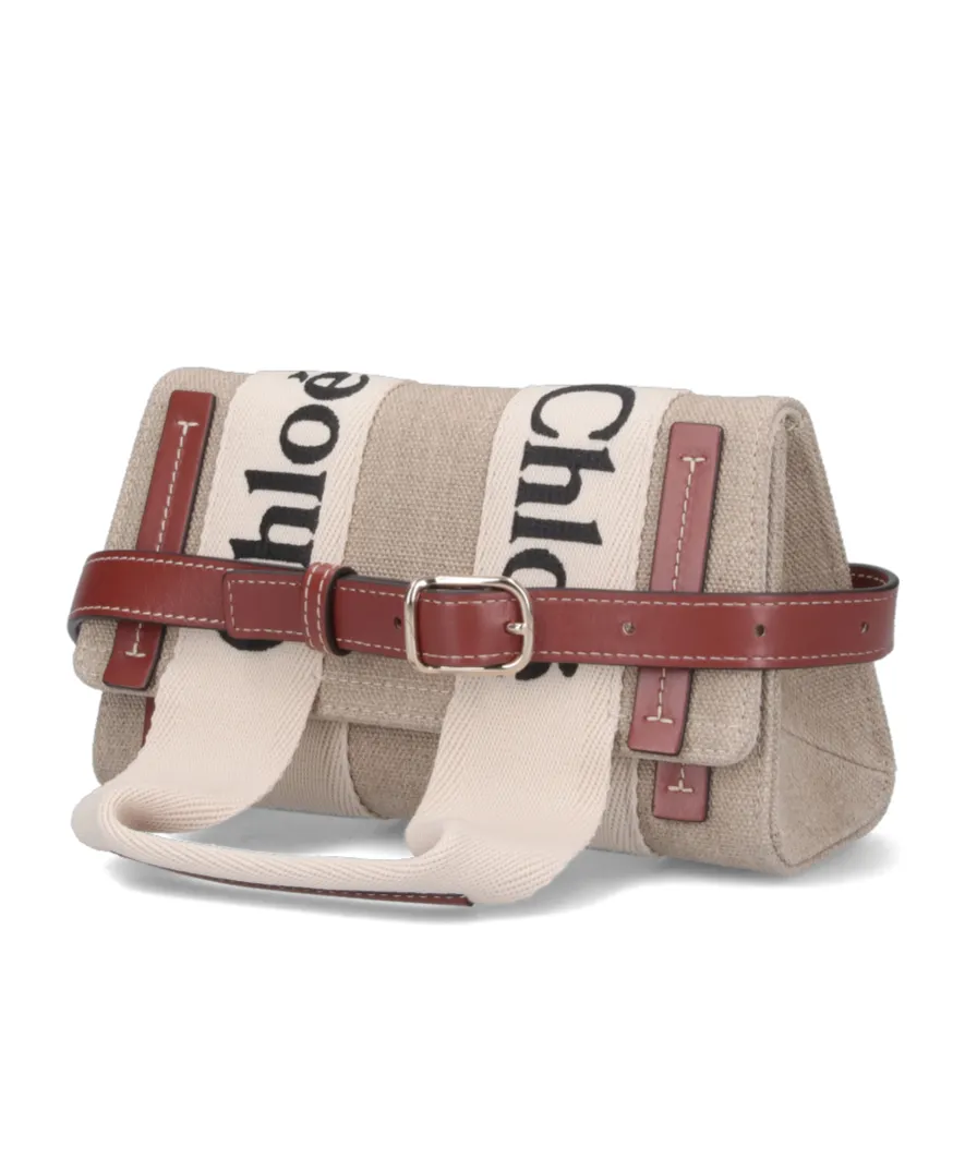 Logo Embroidered Flap Shoulder Bag