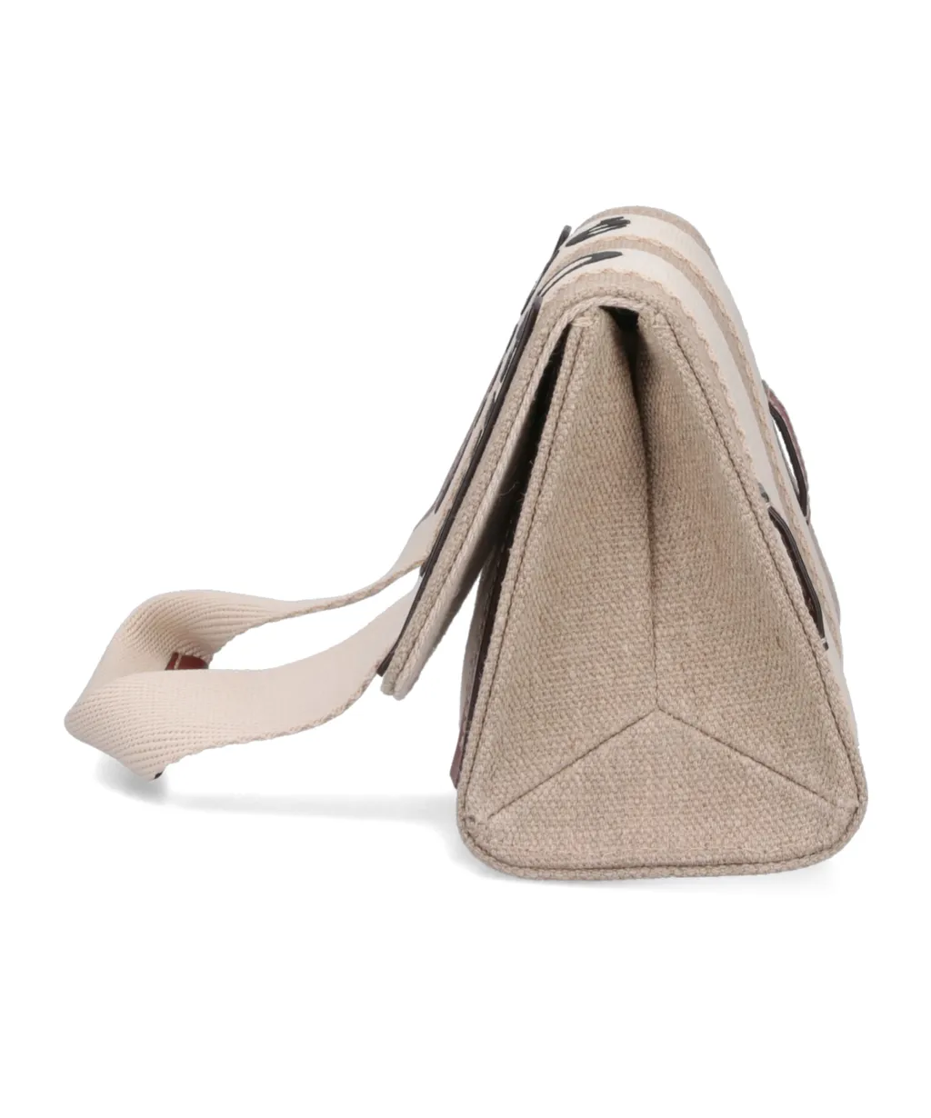 Logo Embroidered Flap Shoulder Bag