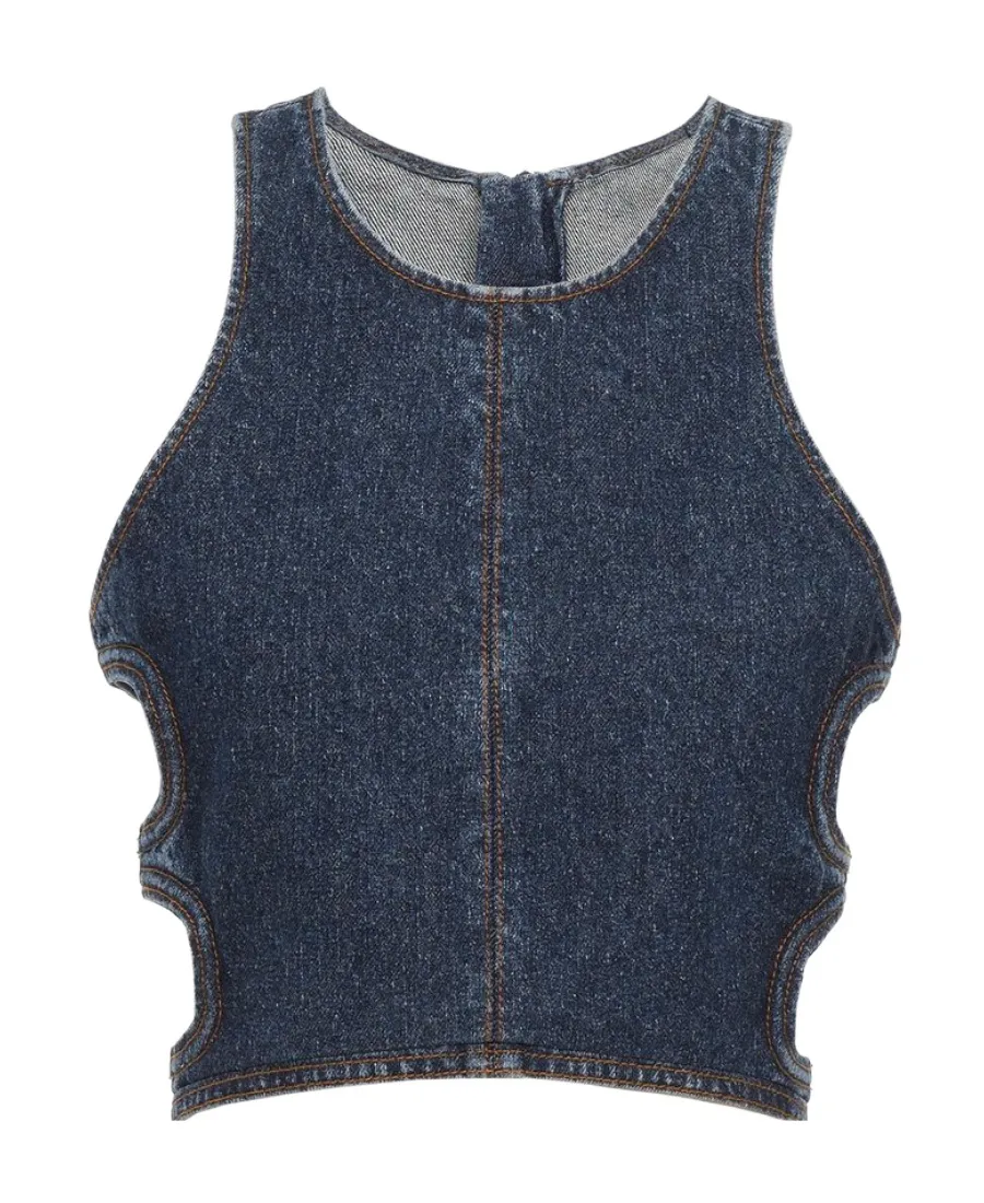 Side Cut-Out Denim Top
