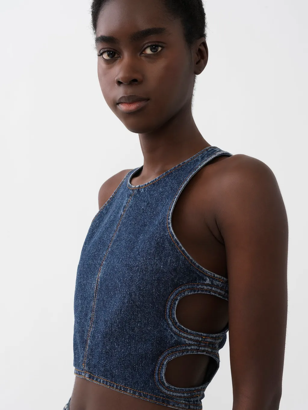Side Cut-Out Denim Top
