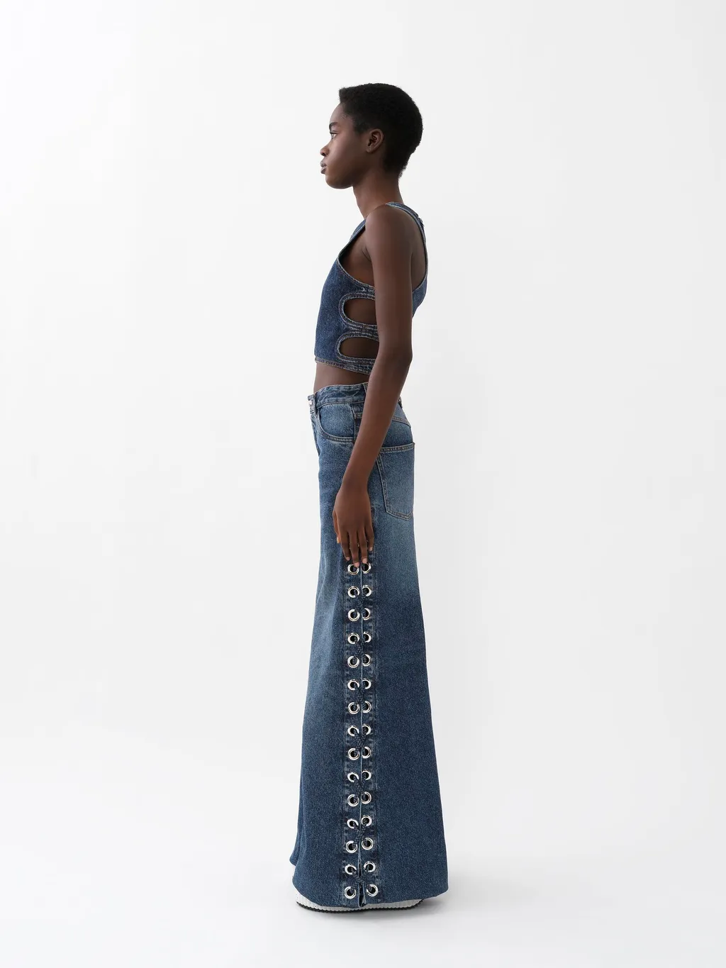 Side Cut-Out Denim Top