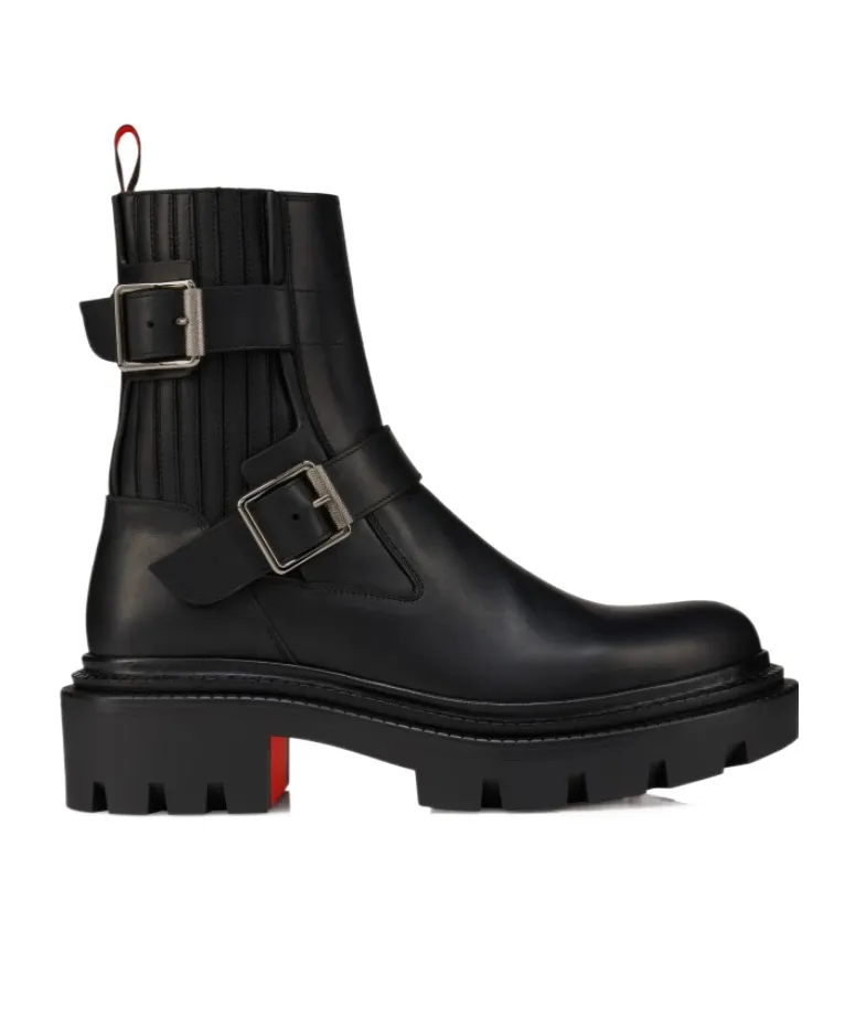 Buckle-Embellished Leather Boots
