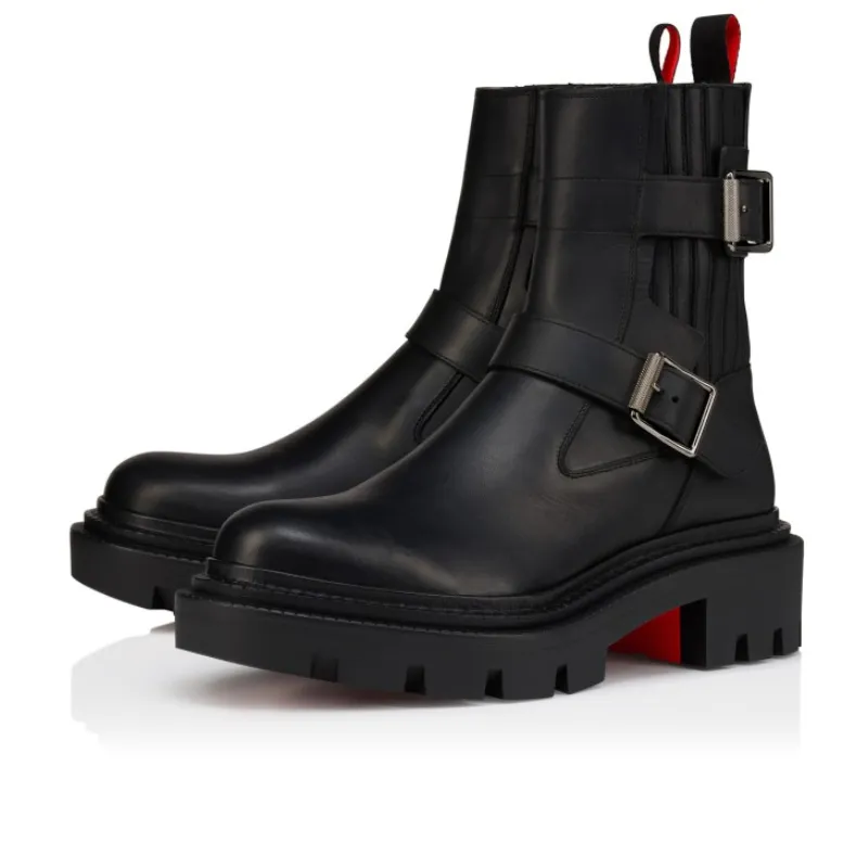 Buckle-Embellished Leather Boots