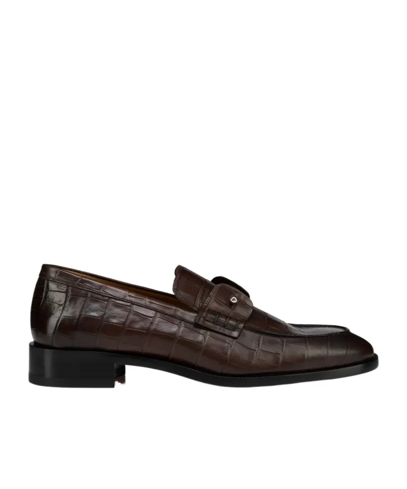 Crocodile-Embossed Metal-Detail Loafers