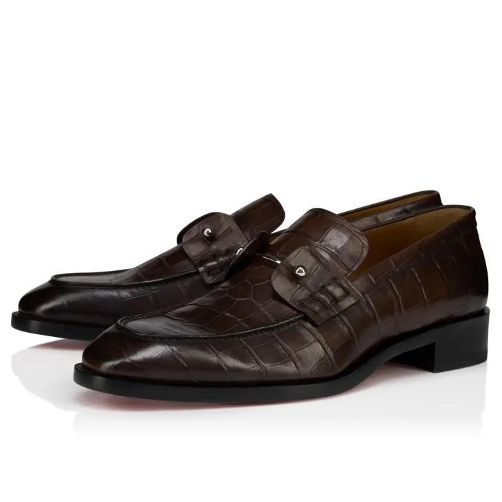 Crocodile-Embossed Metal-Detail Loafers