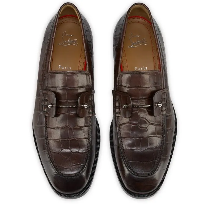 Crocodile-Embossed Metal-Detail Loafers